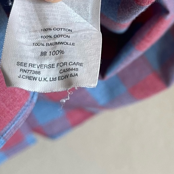 JCrew Men’s Casual Button Down Red and Blue Check Shirt Slim Fit size Small - Picture 9 of 12